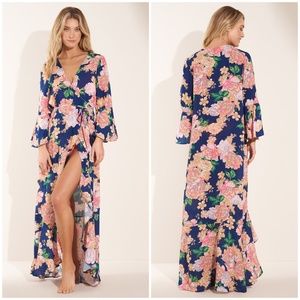 Maaji Blue and Pink Swim Coverup with Flowing Silhouette